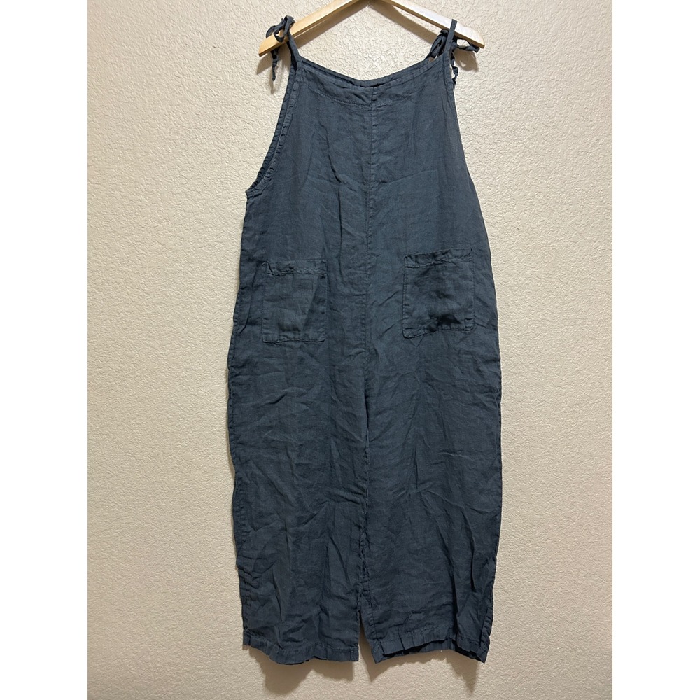 Prima OS Linen Overalls Charcoal Grey Tie Shoulder Wide Leg Made in Italy Boho
